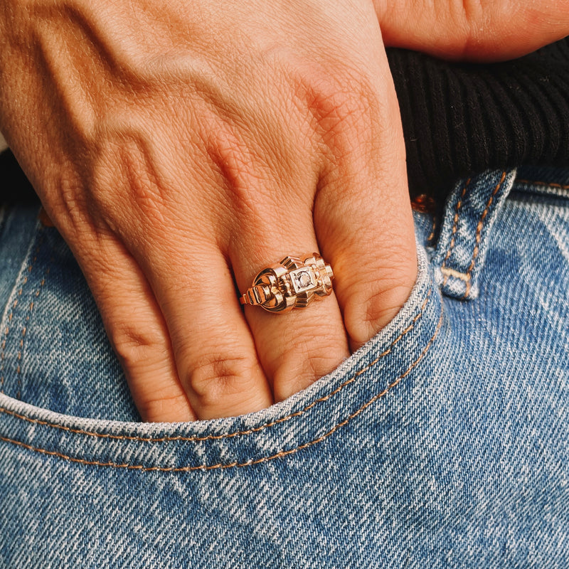 Antique cocktail ring worn on model