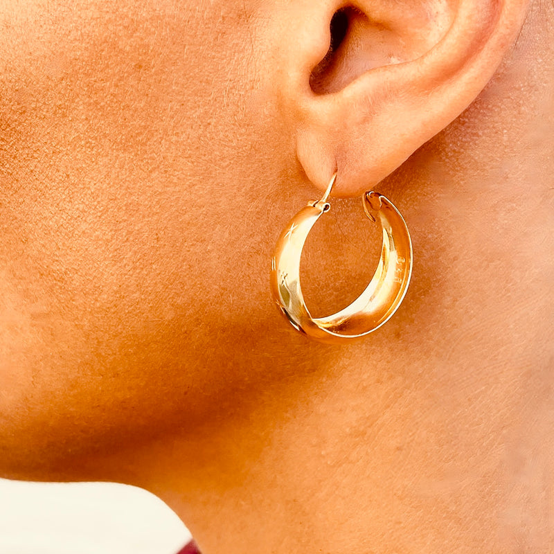 Hoop earrings with engraving shot on model