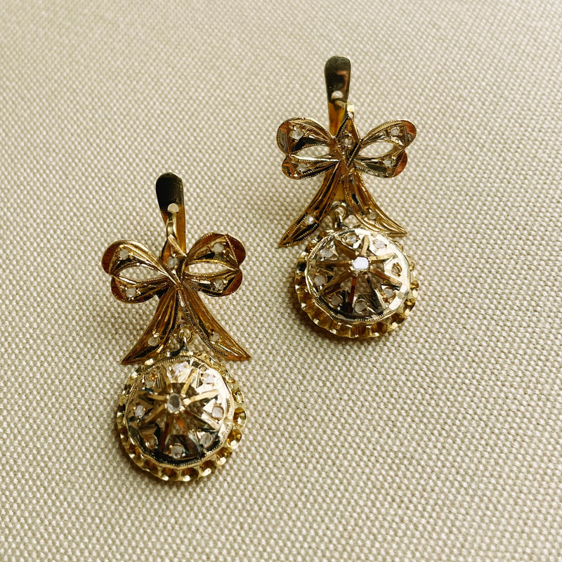 Drop Plaque Earrings with Bow