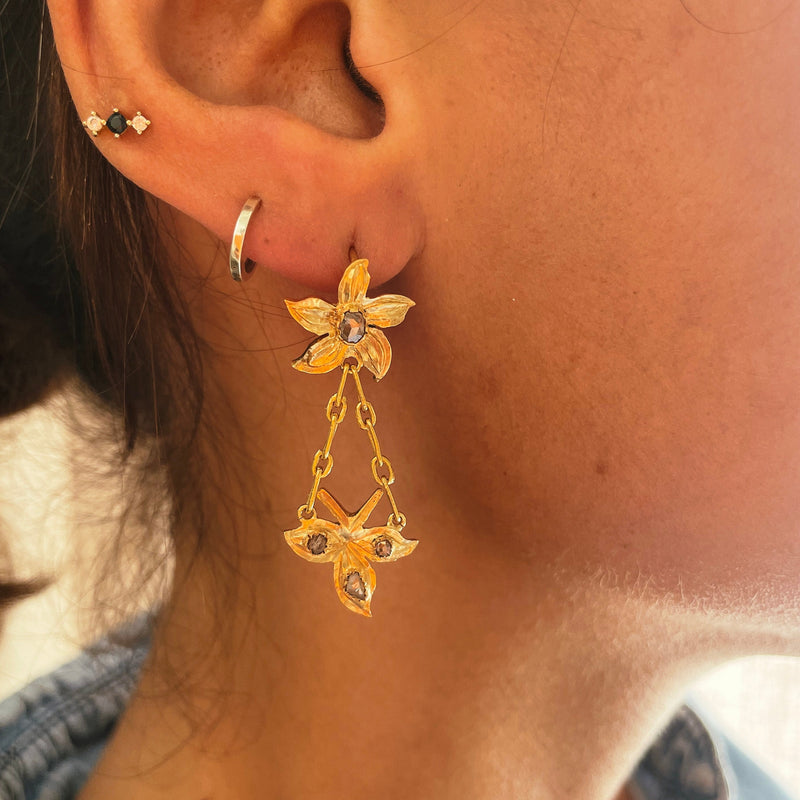Leaf Drop Earrings with Rose Cut Diamonds