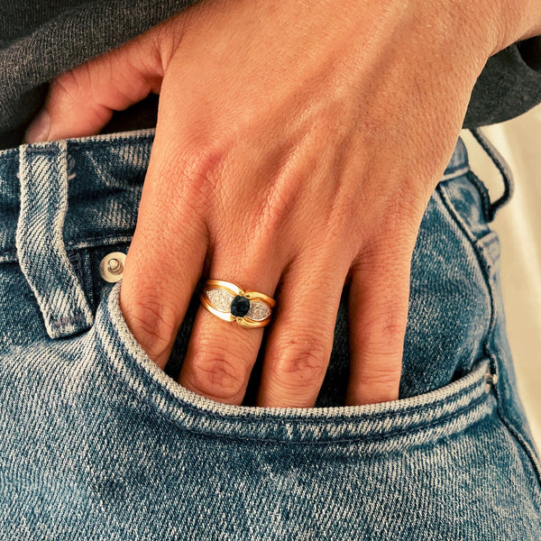 Sapphire diamond ring on model 