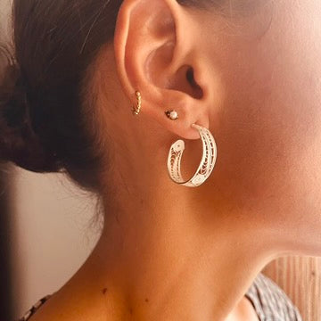 Filigree hoop earrings in silver