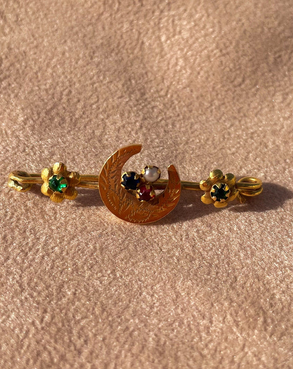Gold Flora and Moon Brooch