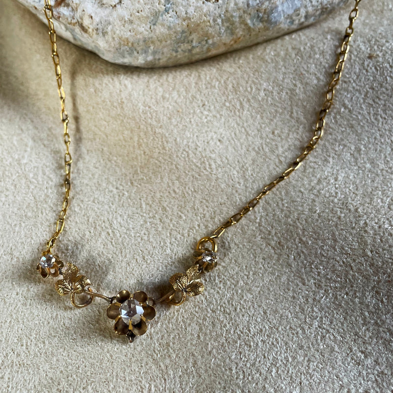 Gold and Uncut Diamond Flora Motif Necklace