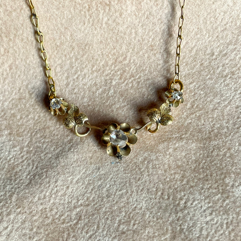 Gold and Uncut Diamond Flora Motif Necklace
