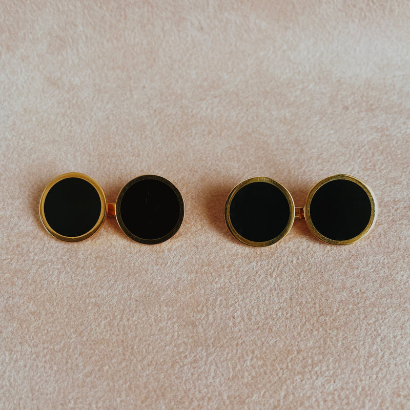 Round Onyx and Gold Circular Cufflinks