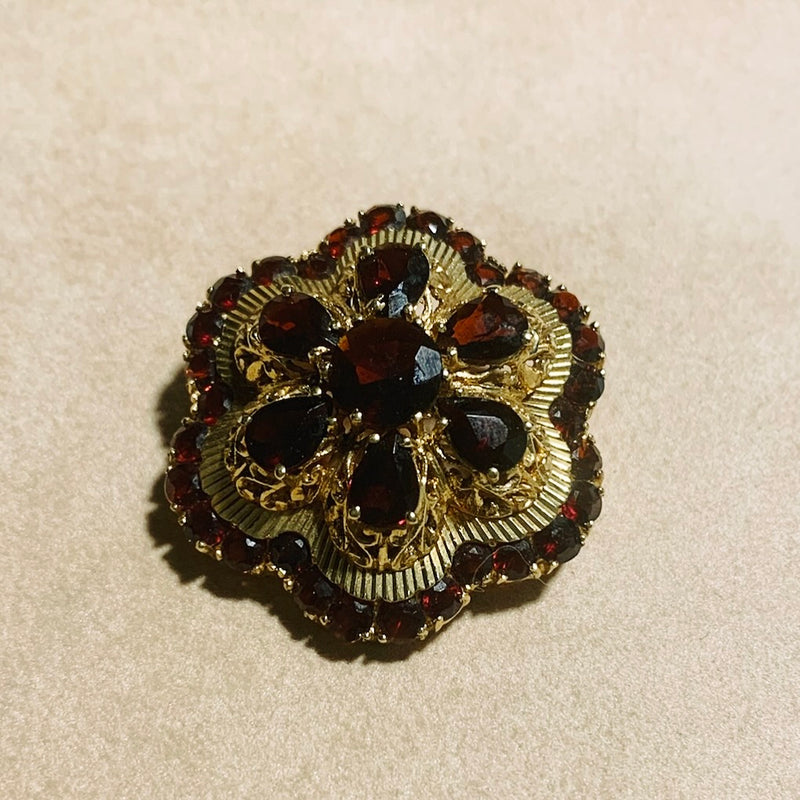 Garnet Floral Brooch
